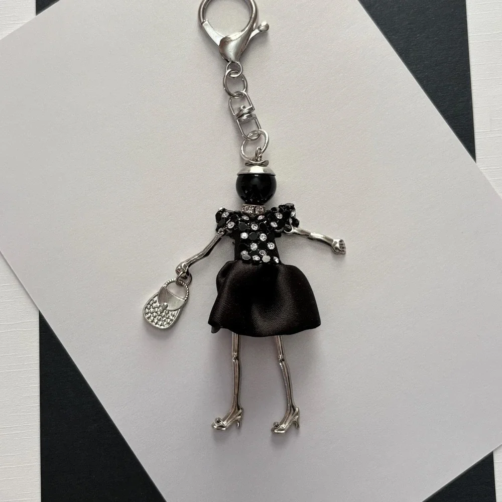 Black Dress and Rhinestone Fashion Girl Purse Charm‎